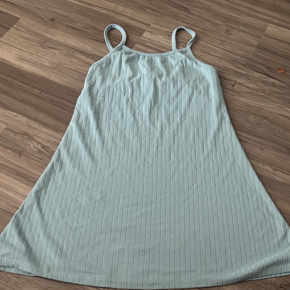 Chic Blue Ribbed Sleeveless Dress